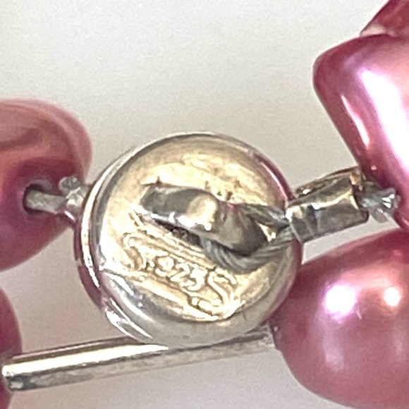 925 Necklace Dyed Pink Fresh Water Pearls - Picture 7 of 9